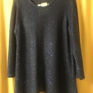 NWT. Anne Klein. Midnight blue, knit tunic w/sequins. Just enough for sparkle.